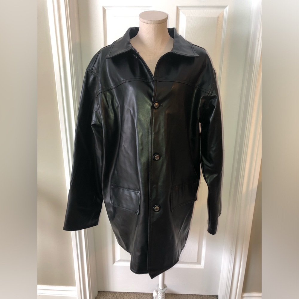 EA Collection Italy Style Black faux Leather Coat - Mens